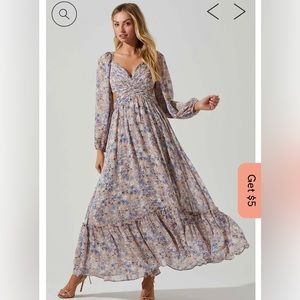 Kammy Floral Open Back Strappy Long Sleeve Maxi Dress